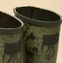 Detail view of Joules WISTOW Womens Wellies Khaki Green with rubber upper and textile lining.