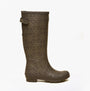 Joules WELLY PRINT Womens Wellington Boots Brown side view showing floral design and mid-calf height.
