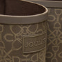 Joules WELLY PRINT Womens Wellington Boots Brown detail view showcasing the rubber upper and brand logo.
