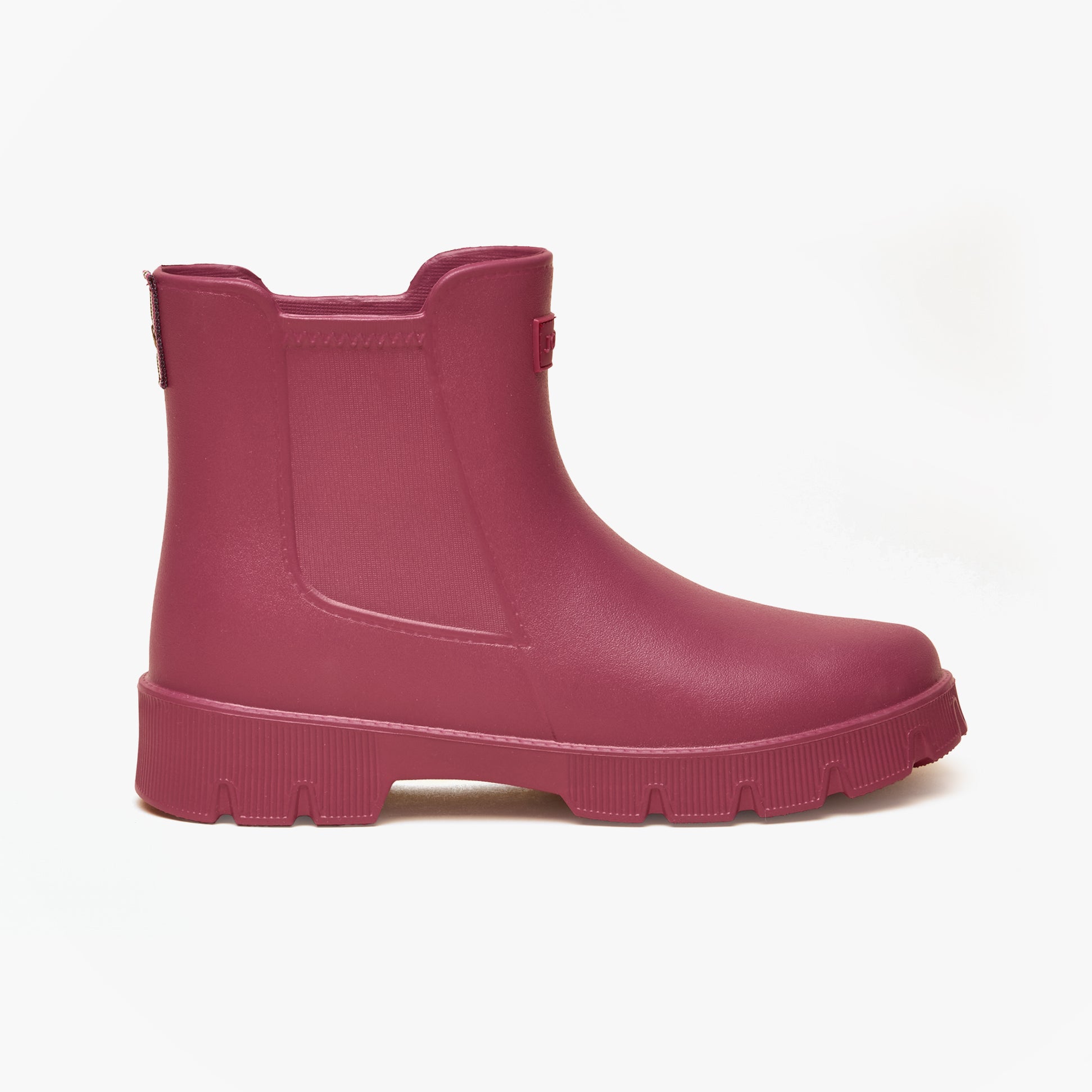 Joules RAINDANCE Lightweight Wellies Berry Red side view, stylish ankle wellies in EVA material.