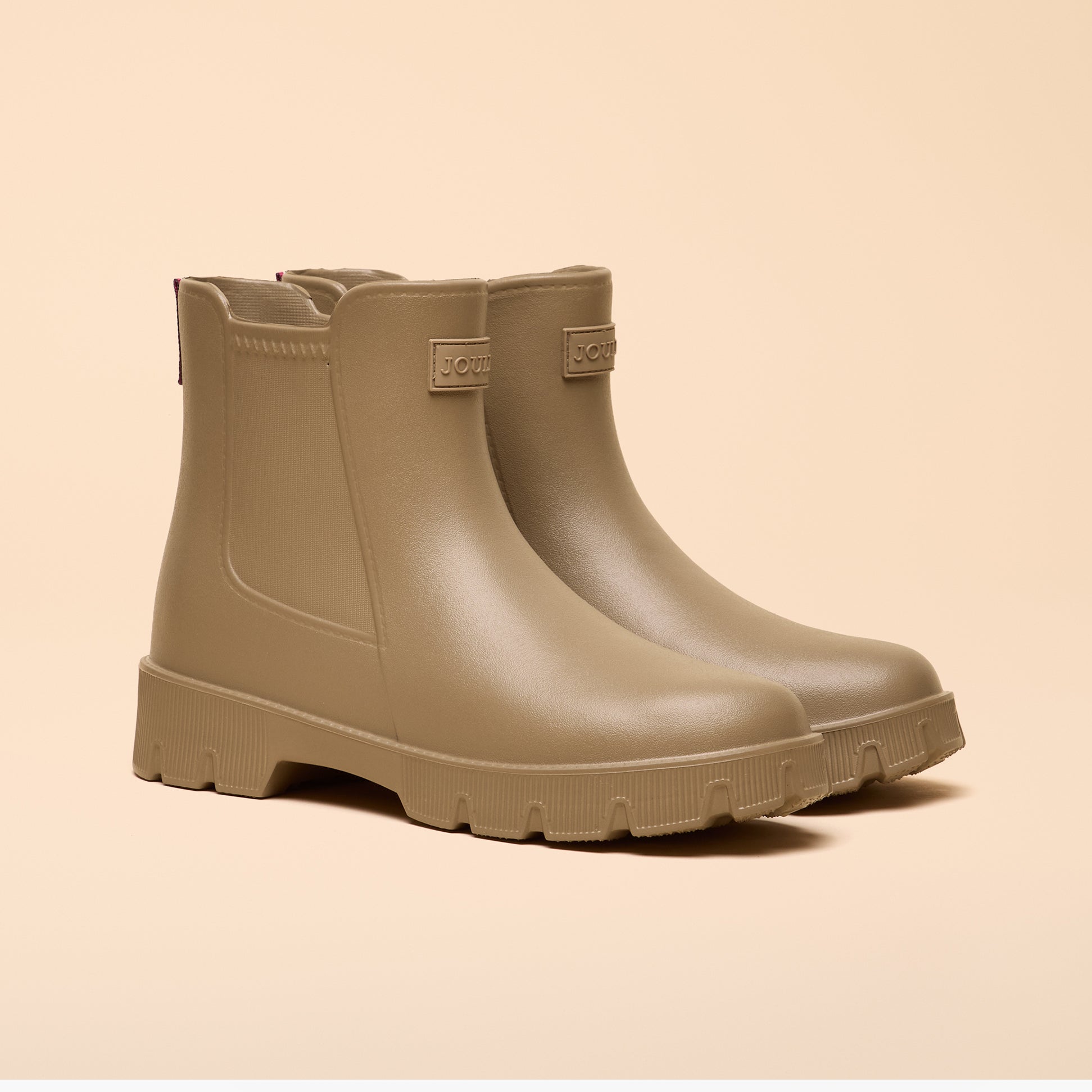 Joules RAINDANCE Lightweight Wellies Mink Brown side view on a neutral background showcasing the ankle height and round toe.