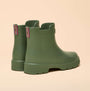 Joules RAINDANCE Lightweight Wellies Khaki Green rear view showcasing stylish pull-on design and rubber sole.