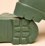 Joules RAINDANCE Lightweight Wellies Khaki Green detail view of the sole featuring grip pattern on a light background.