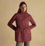 Joules PORTWELL Waterproof Hoodie Raincoat With Adjustable Waist Oxblood front view, showcasing hood and adjustable waist.