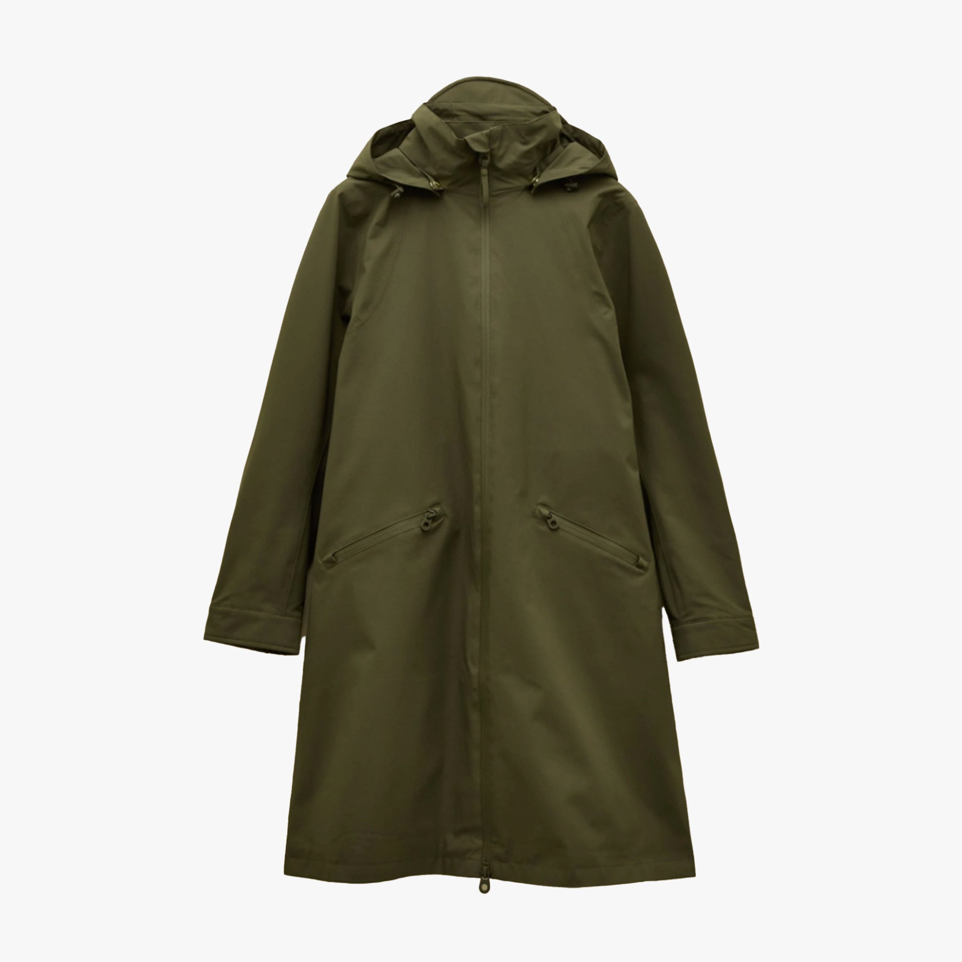 Joules RAINAWAY Womens Lightweight Waterproof Longline Raincoat with Hood Green front view