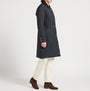 Joules ROSEWELL Longline Quilted Showerproof Coat with Collar Navy side view, showcasing the button and zip closure.