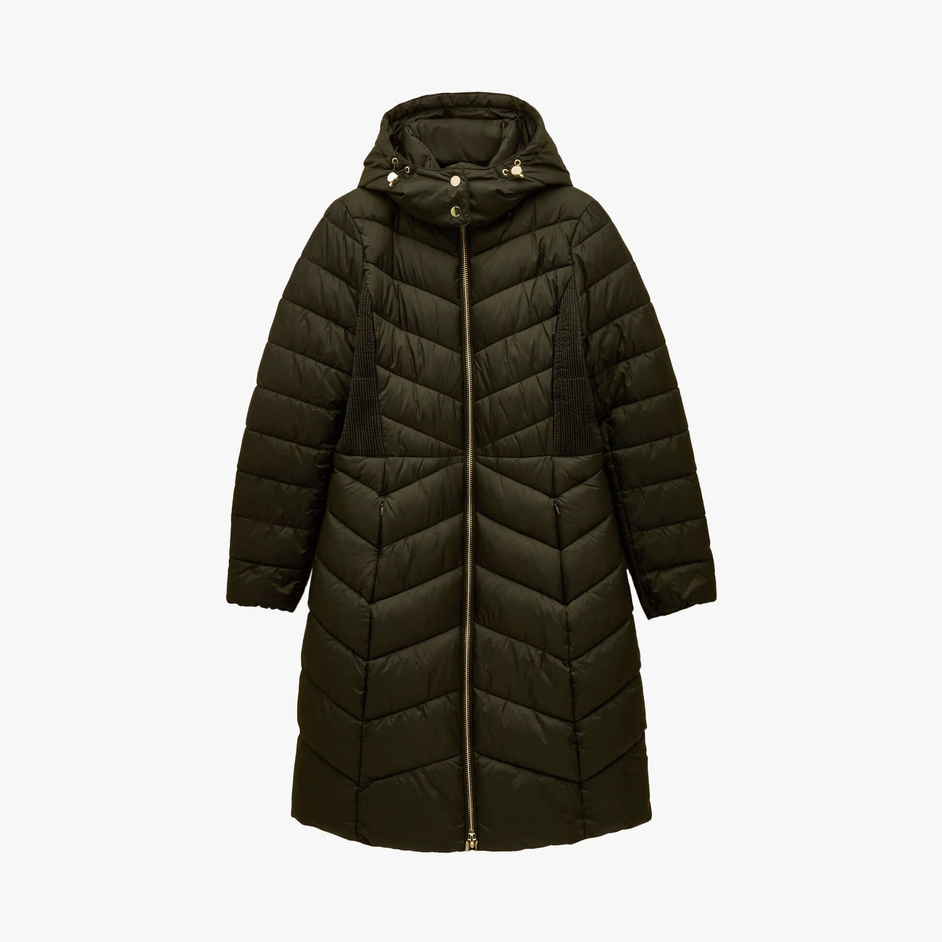 Joules PEMBURY Showerproof Longline Padded Coat with Hood Khaki front view