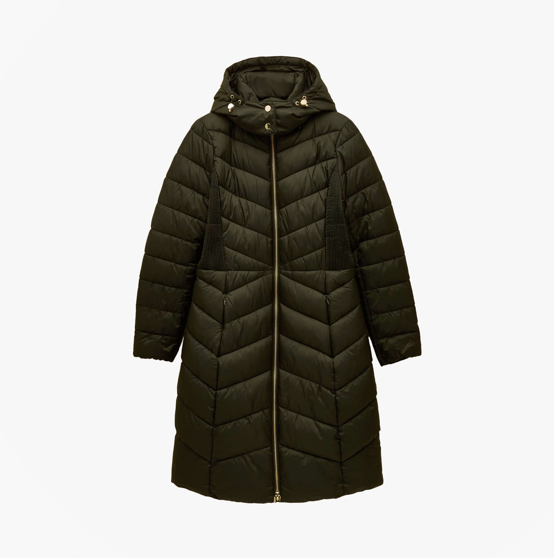 Joules PEMBURY Showerproof Longline Padded Coat with Hood Khaki front view