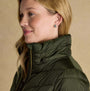 Joules PEMBURY Showerproof Longline Padded Coat with Hood Khaki side view, highlighting the zip closure and collar.