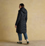 Joules PEMBURY Womens Long Coat Navy back view showcasing water-resistant details and hood.