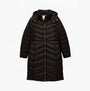 Joules PEMBURY Womens Showerproof Longline Padded Coat with Hood Black front view with zip fastening and long sleeves