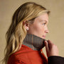 Joules KATHERINE Waterproof Heritage Coat Burnt Orange detail view of collar on model with blonde hair.