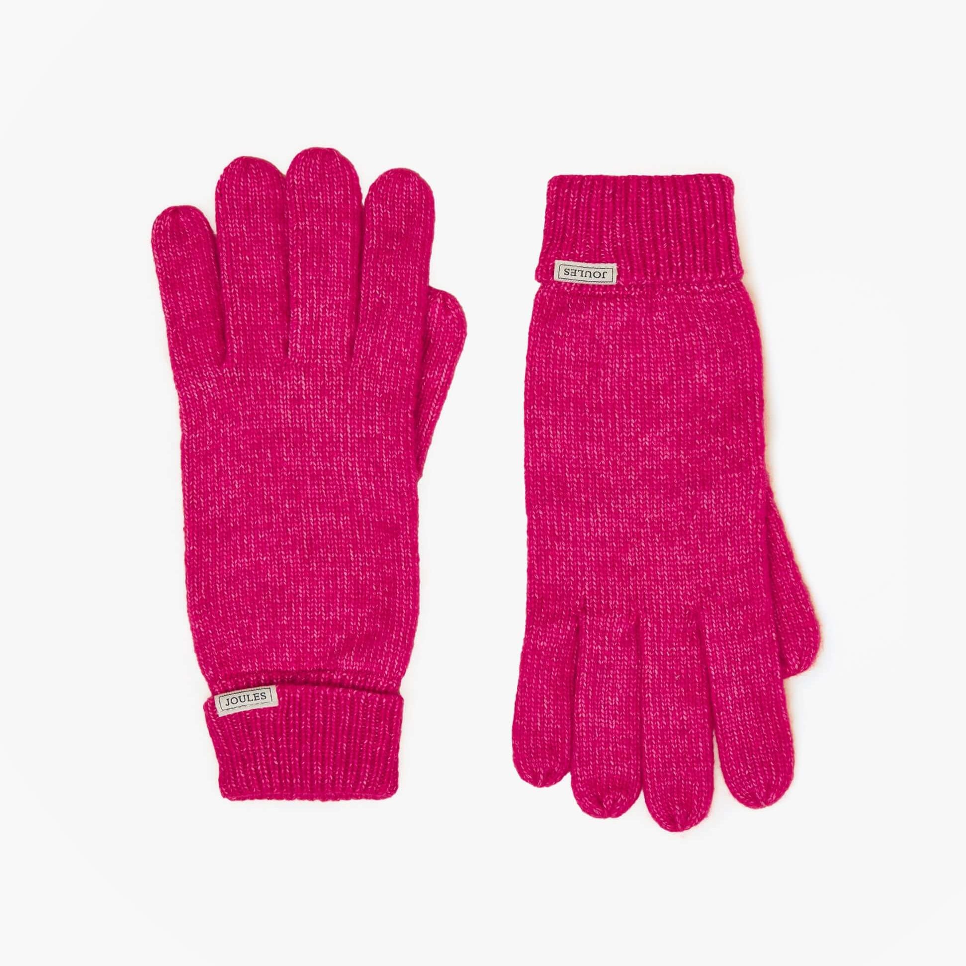Joules ROSA Womens Gloves Pink front view, vibrant pink color, warm and stylish design, perfect for winter.