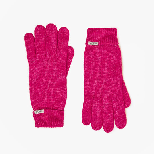 Joules ROSA Womens Gloves Pink front view, vibrant pink color, warm and stylish design, perfect for winter.