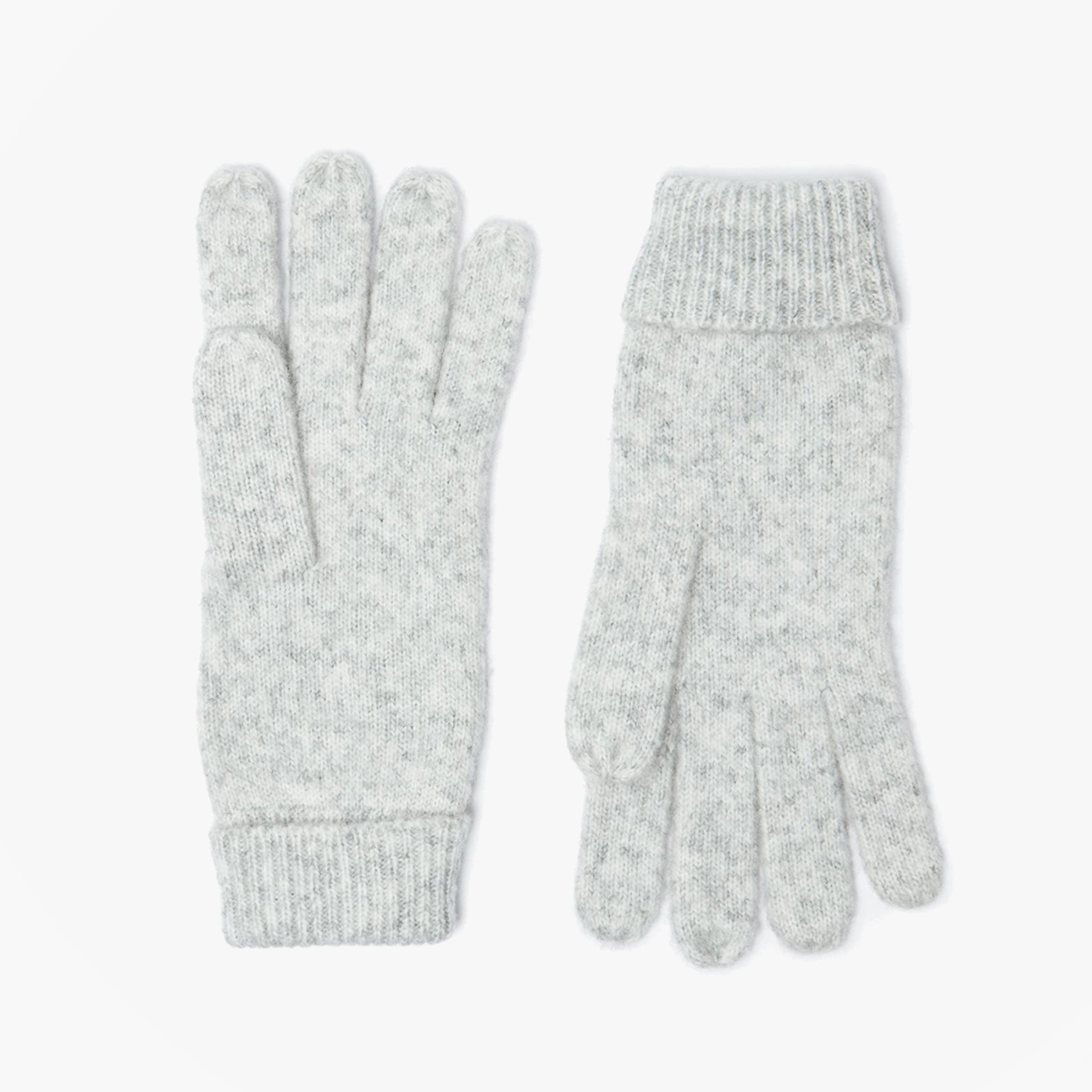 Joules ROSA Womens Gloves Grey top view showing gloves in soft grey color with ribbed cuffs and textured design.