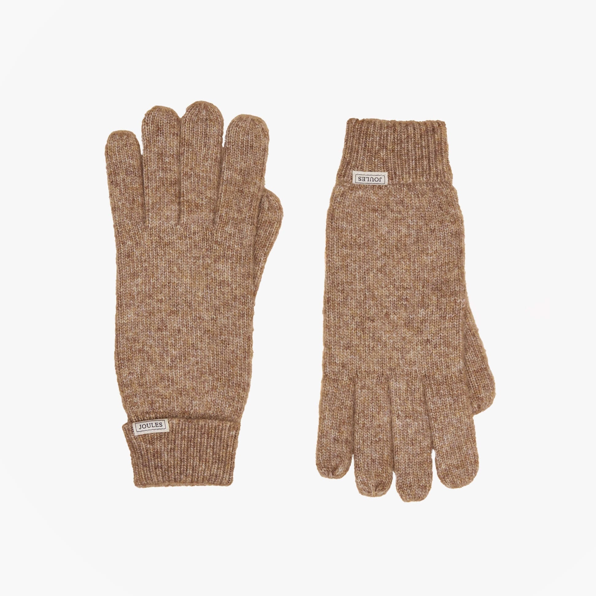 Joules ROSA Womens Gloves Oatmeal front view showcasing warm textured fabric and ribbed cuffs.