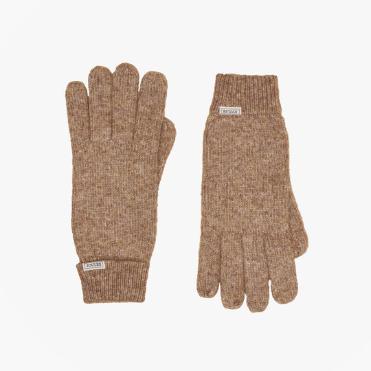 Joules ROSA Womens Gloves Oatmeal front view showcasing warm textured fabric and ribbed cuffs.