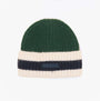 Joules POPLEY STRIPE Womens Beanie Green/Blue top view with green and cream stripes