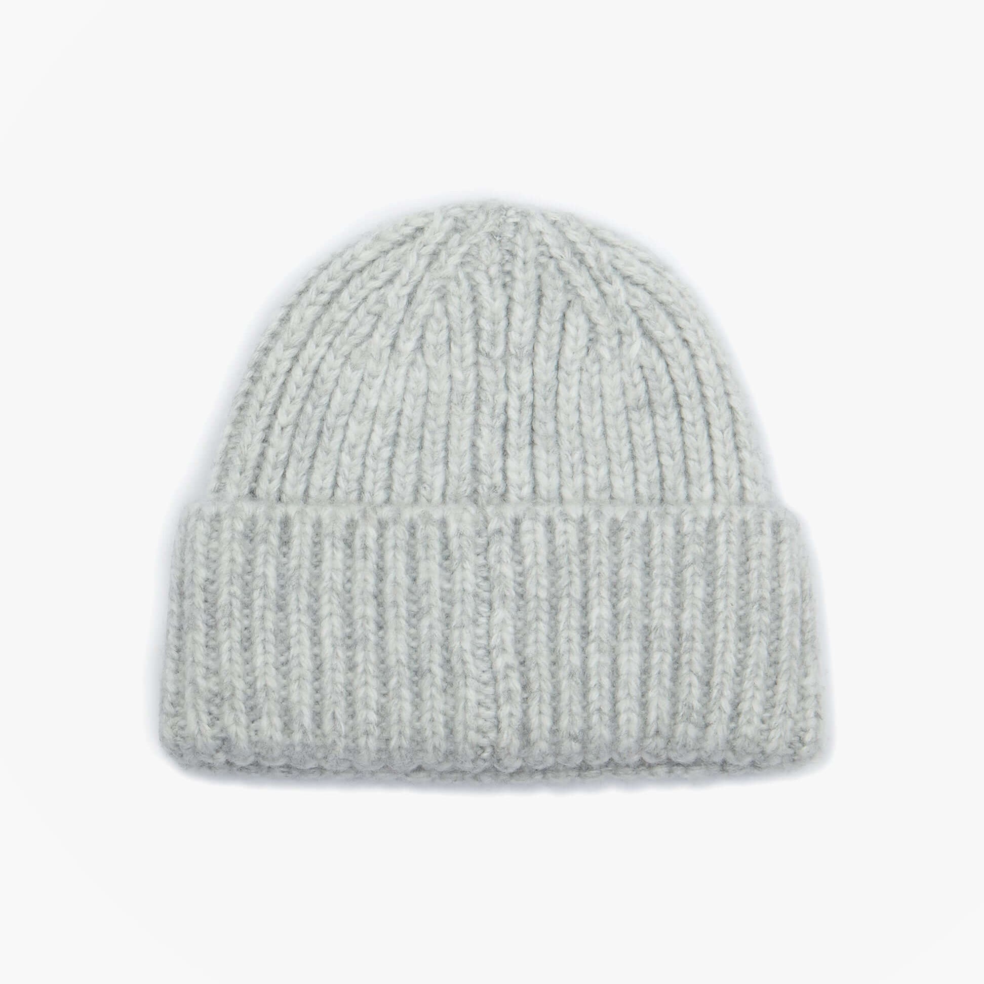 Joules ROSA Womens Beanie Grey top view of the beanie hat in soft grey, showcasing its ribbed texture and fold-over cuff.