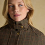 Joules CONTEMPORARY Womens Check Tweed Fieldcoat Brown close-up detail view showing collar and buttons.