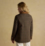 Joules CONTEMPORARY Womens Check Tweed Fieldcoat Brown back view showcasing the stylish design and plaid pattern.