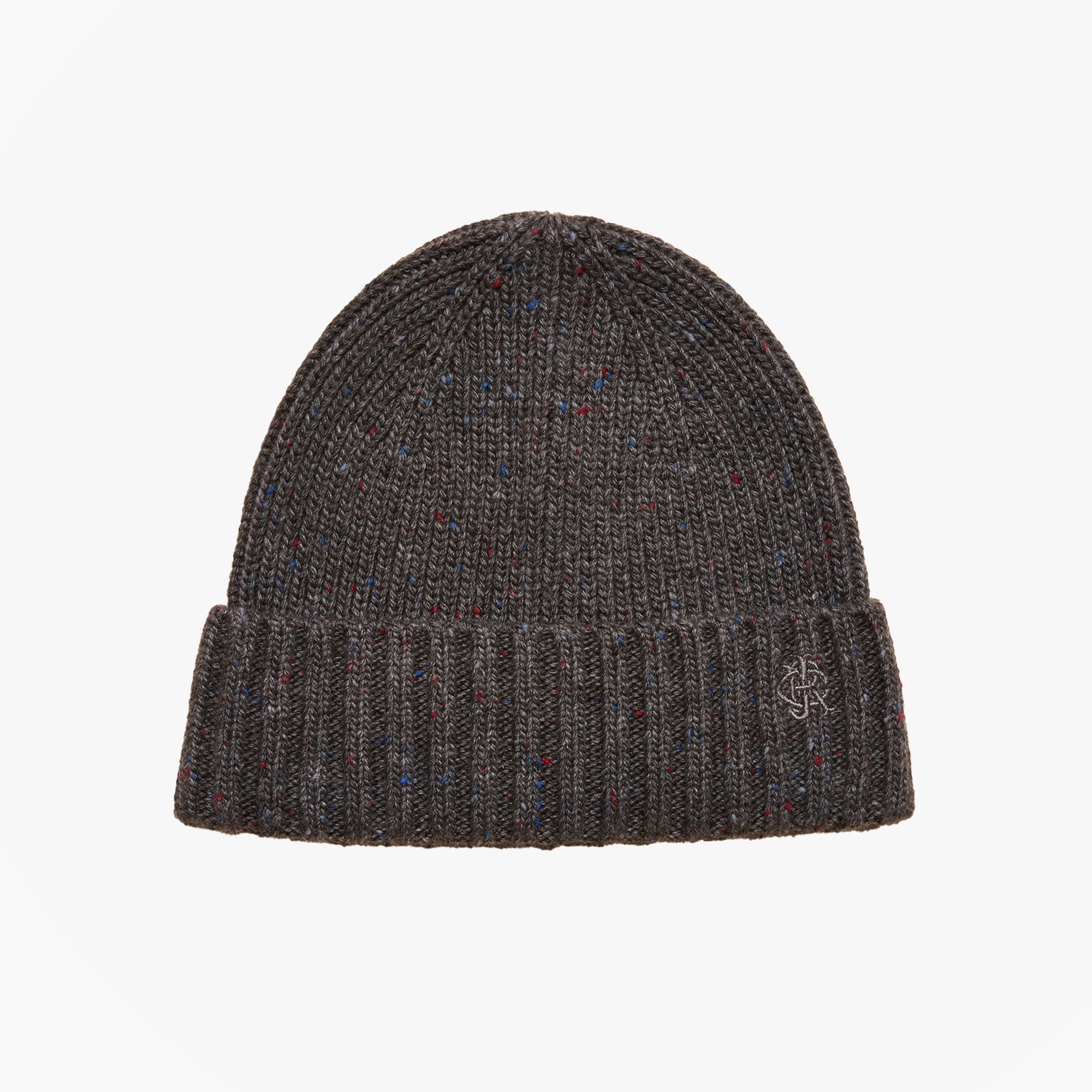 Joules HAMMOND Mens Beanie Grey front view, knitted with vibrant specks, warm and stylish headwear.