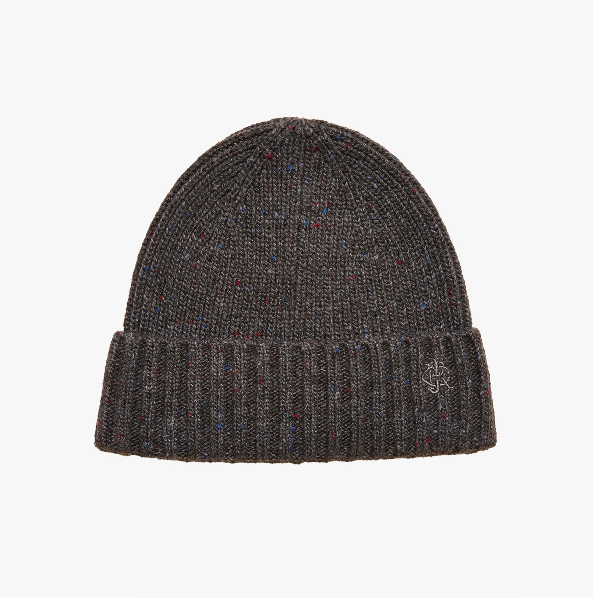 Joules HAMMOND Mens Beanie Grey front view, knitted with vibrant specks, warm and stylish headwear.