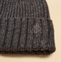 Joules HAMMOND Mens Beanie Grey close-up detail view showcasing the ribbed texture and logo design.