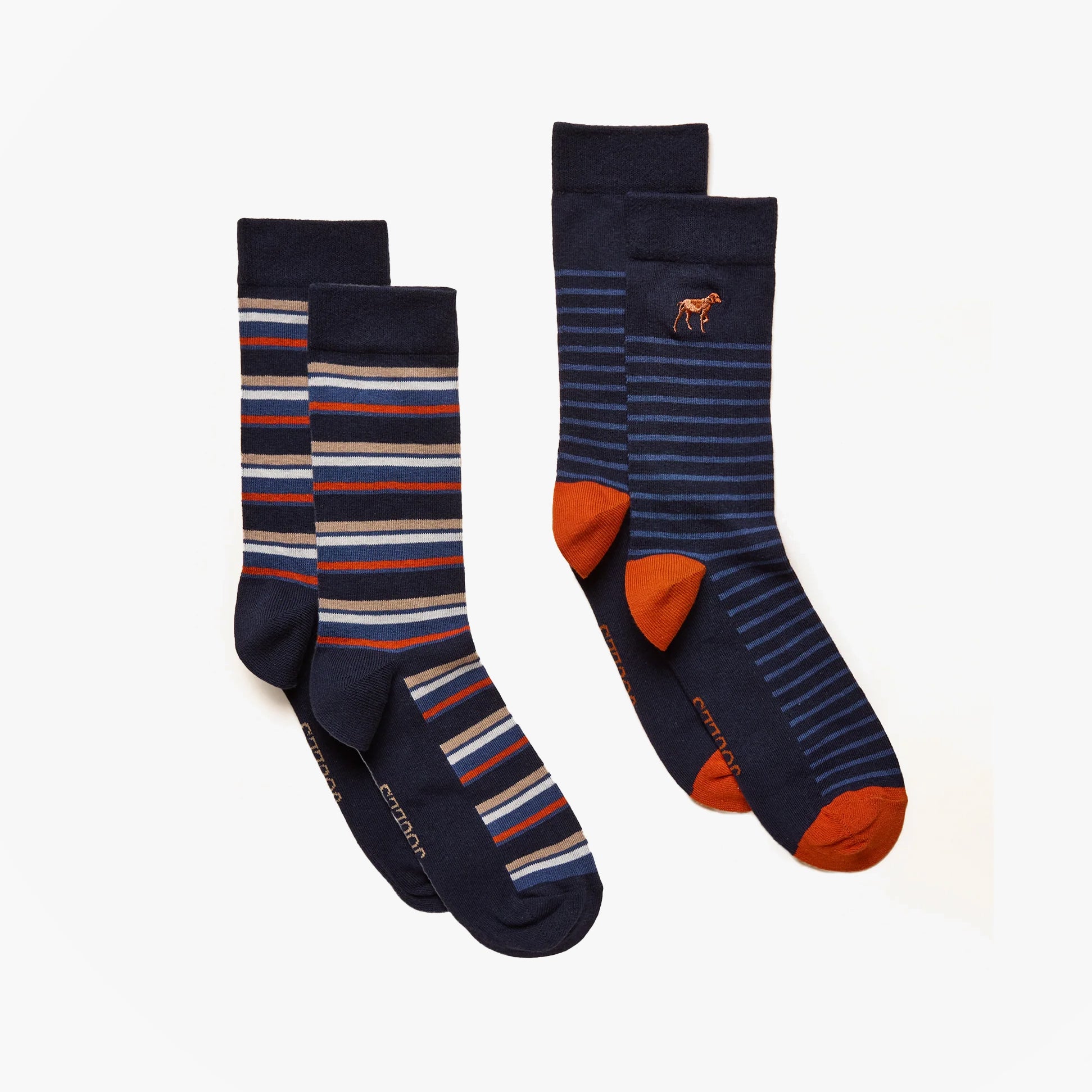 Joules KINGSBURY Mens Socks Navy/Ginger detail view including striped and solid designs.