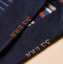 Joules KINGSBURY Mens Socks Navy/Ginger close-up detail view showcasing fabric texture and branding.