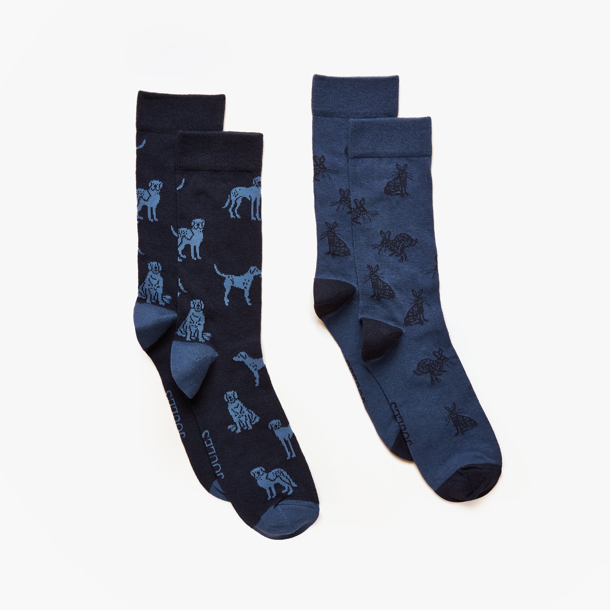 Joules KINGSBURY Mens Socks Blue front view featuring two designs of crew socks in navy and blue shades.