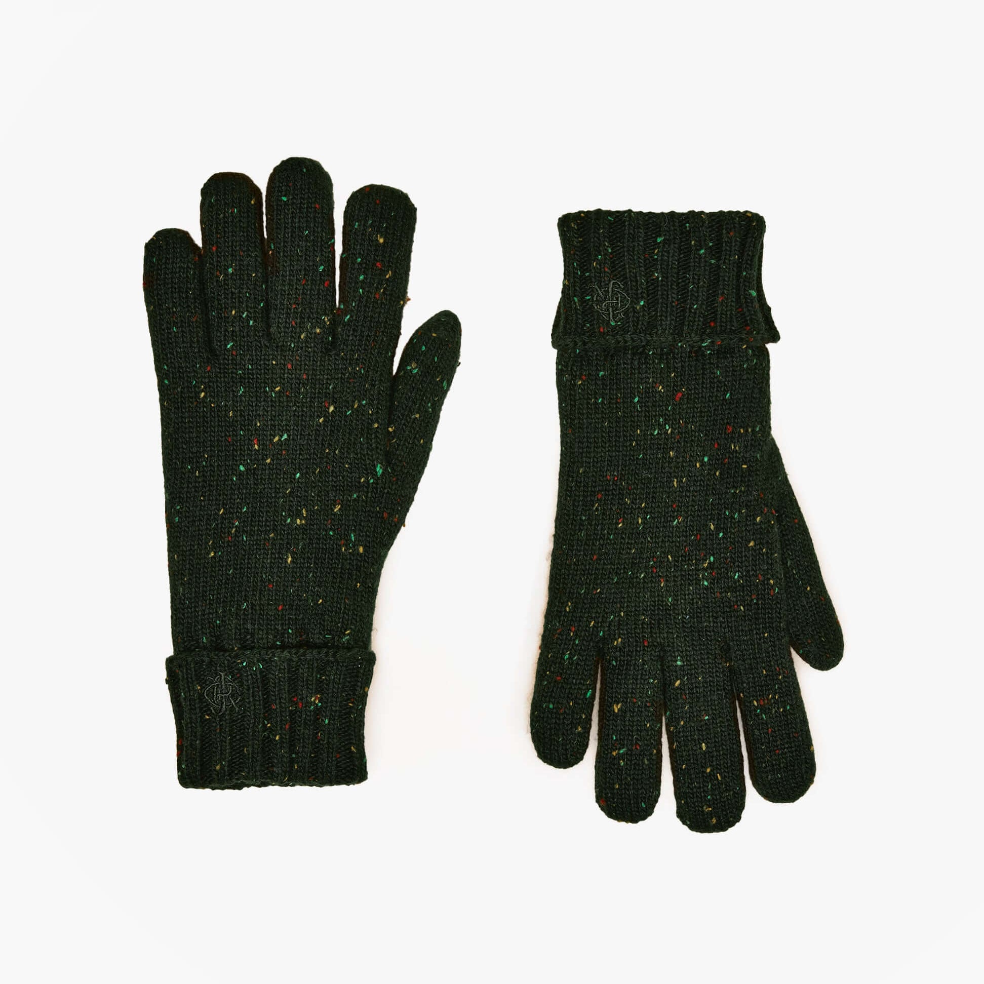 Joules HAMMOND Mens Gloves Green front view, showcasing textured knit design and vibrant flecks.