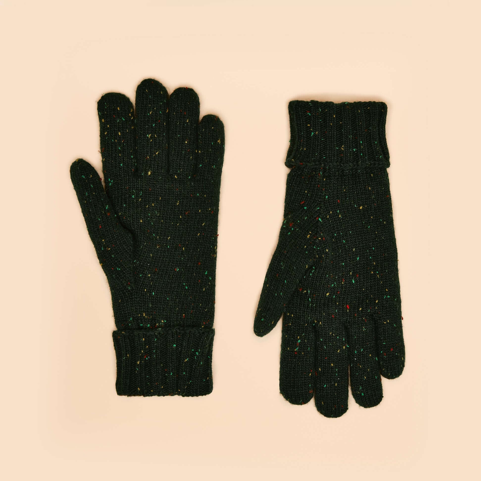 Joules HAMMOND Mens Gloves Green, top view showcasing the textured knit design and colorful flecks.
