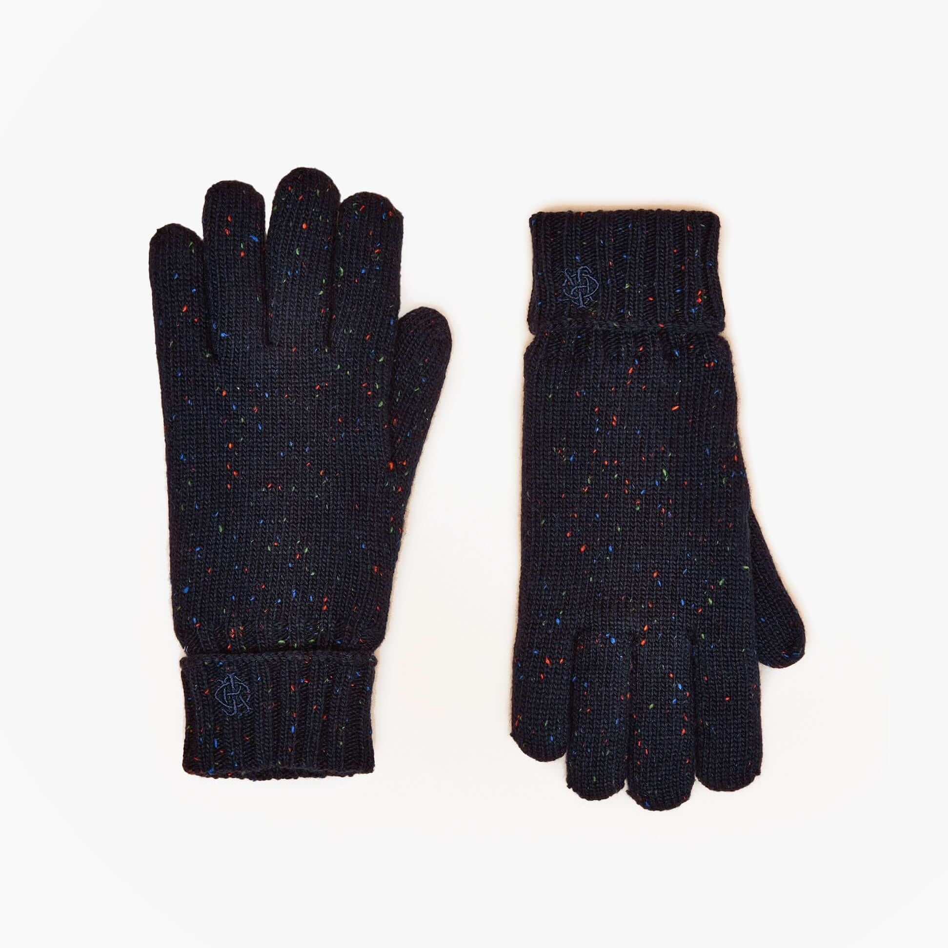 Joules HAMMOND Mens Gloves Navy top view showing both gloves with a textured design and colorful specks.
