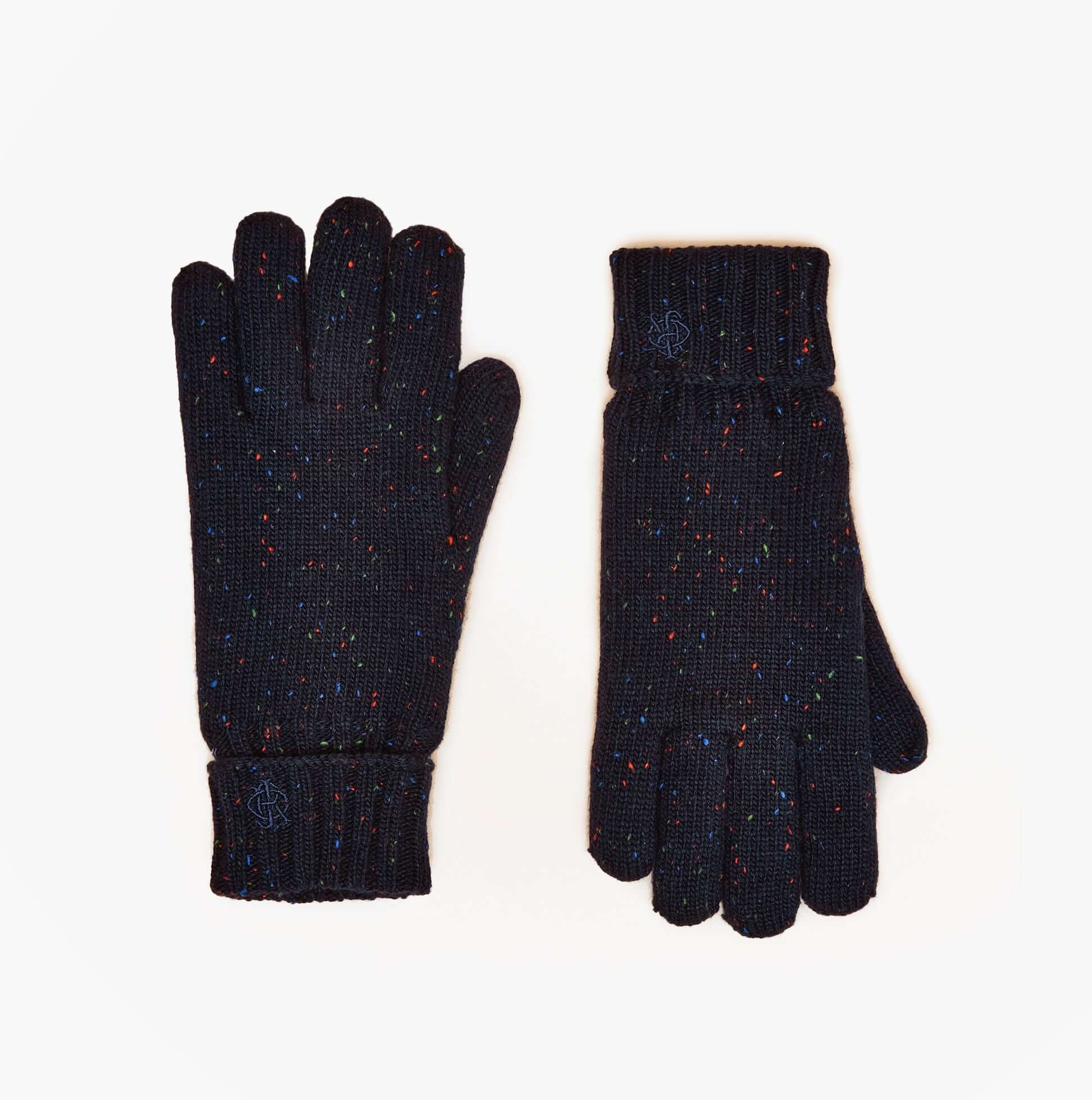 Joules HAMMOND Mens Gloves Navy top view showing both gloves with a textured design and colorful specks.