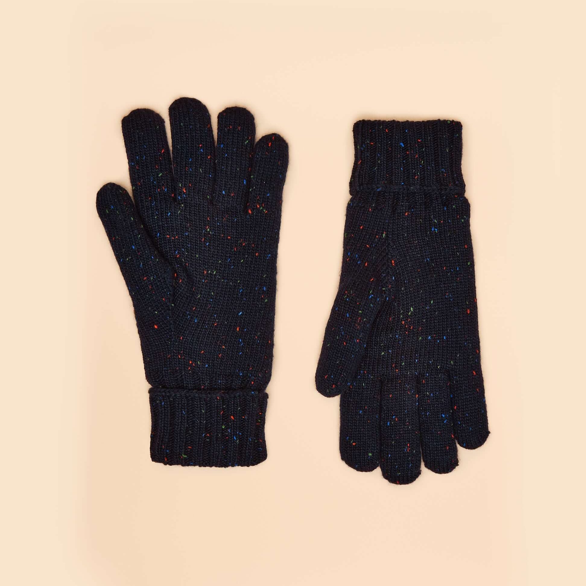 Joules HAMMOND Mens Gloves Navy detail view showcasing textured knit design and vibrant specks.