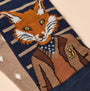 Joules KINGSBURY Mens Socks Navy/Oatmeal detail view featuring a fox design on a striped background.