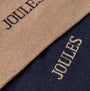 Joules KINGSBURY Mens Socks Navy/Oatmeal detail view of fabric, featuring logo on cotton blend.