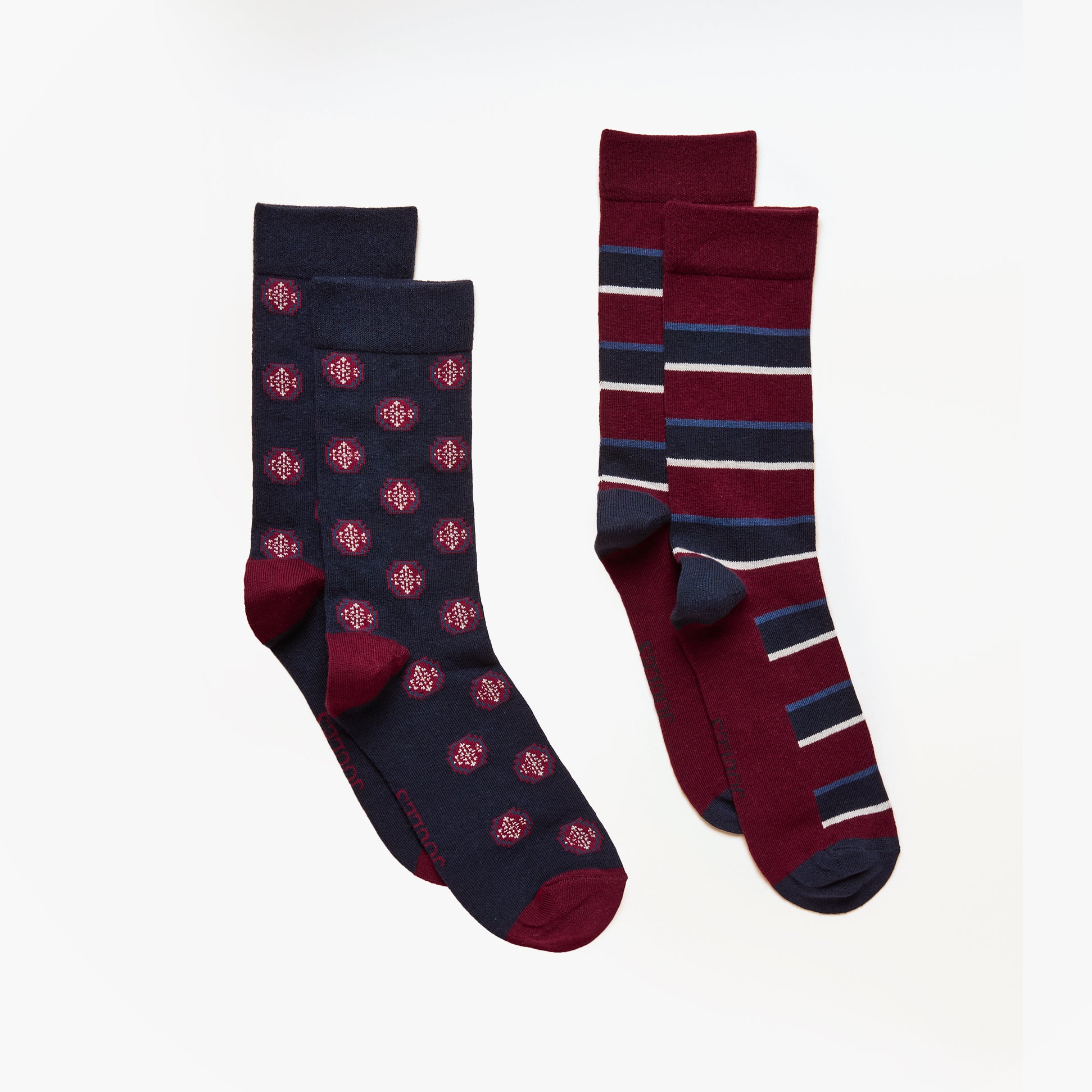 Joules KINGSBURY Mens Socks Navy side view featuring patterned and striped designs, ideal for stylish comfort.
