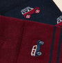 Joules KINGSBURY Mens Car Design Socks Red/Blue detail view showcasing car patterns on crew socks.