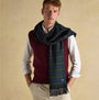 Joules LANGTREE Mens Scarf Navy worn by a model in a front view, showcasing plaid design and soft texture.