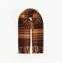 Joules LANGTREE Mens Winter Brown scarf front view, featuring a plaid pattern with earthy tones and fringed edges.