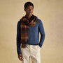 Joules LANGTREE Mens Winter Brown front view showcasing scarf with plaid design and casual sweater style.