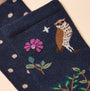 Joules EVERYDAY Womens Socks Multi Navy detail view showing floral and bird design on cotton blend fabric.