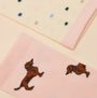 Joules EVERYDAY Womens Socks Pink/Blue detail view showcasing playful dog design and polka dots pattern.
