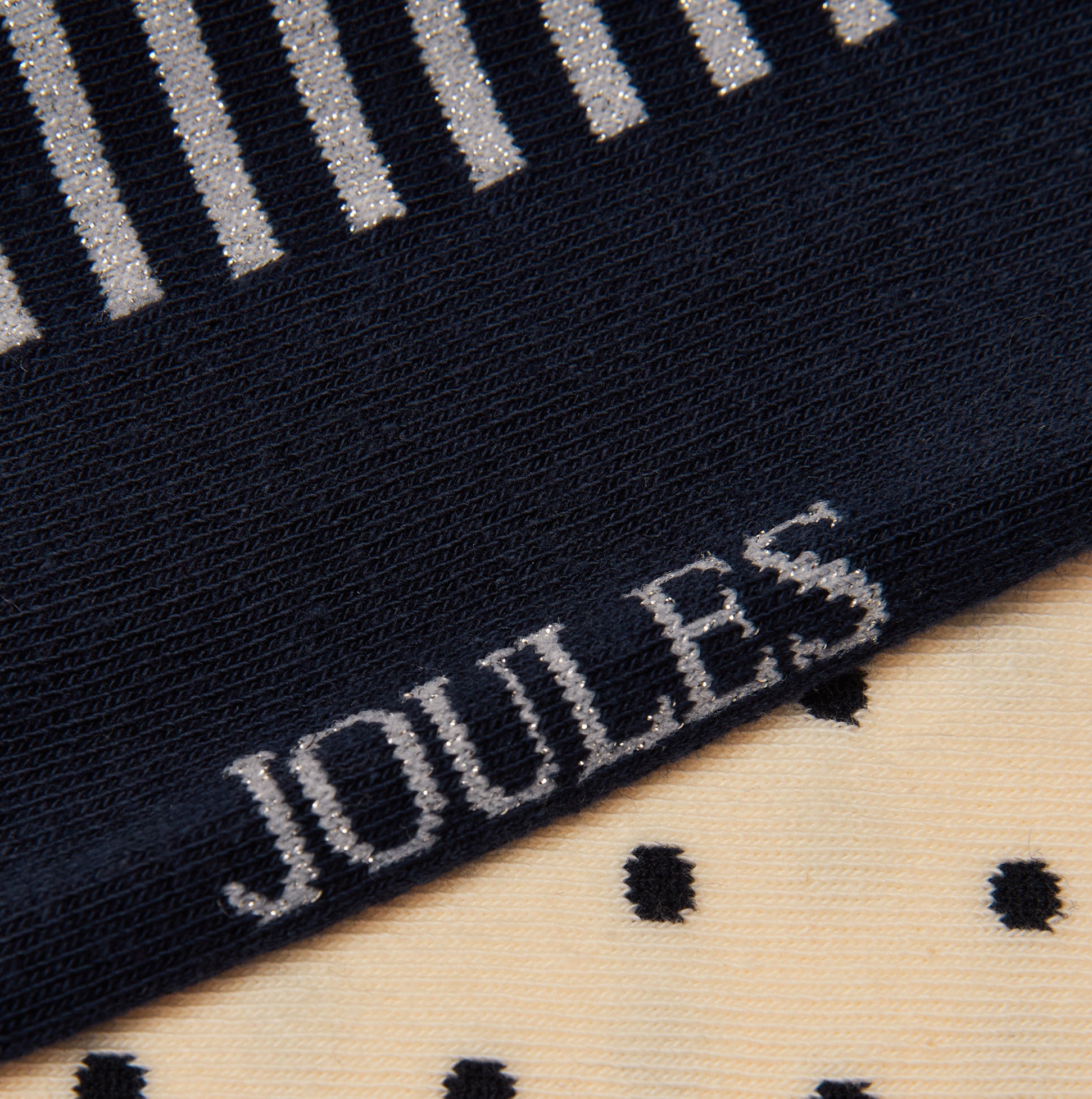 Joules EVERYDAY Womens Socks Navy/White close-up detail view with brand logo and pattern design