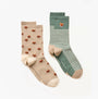 Joules EVERYDAY Womens Socks Khaki/Stone front view showcasing two designs: one with fox print and one with striped pattern.