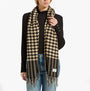 Joules LANGTREE Womens Winter Black/Tan detail view of scarf draped over shoulders, showing houndstooth pattern.