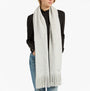 Joules ROSA Womens Winter Grey front view of scarf on model, showcasing soft fabric and stylish design.