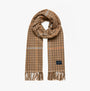 Joules LANGTREE Womens Scarf Tan Brown, front view, showcasing a plaid pattern with fringed edges.